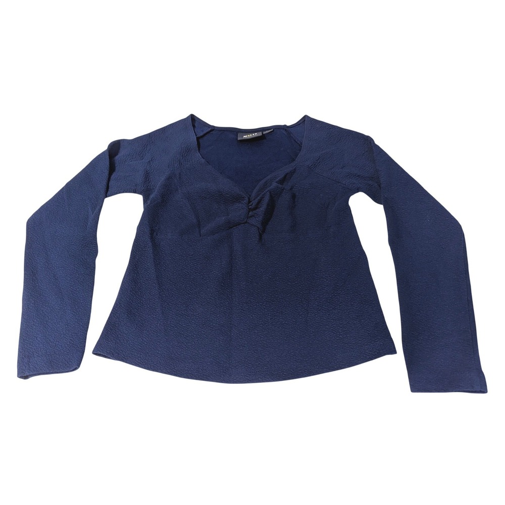 Maeve Anthropologie Women's Medium Textured Shirt Sweetheart Neck Top Navy Blue